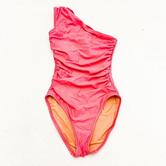 J. Crew Red One Sided Red Rouched One Piece Bathing Swimsuit Size 2 - Picture 1 of 4